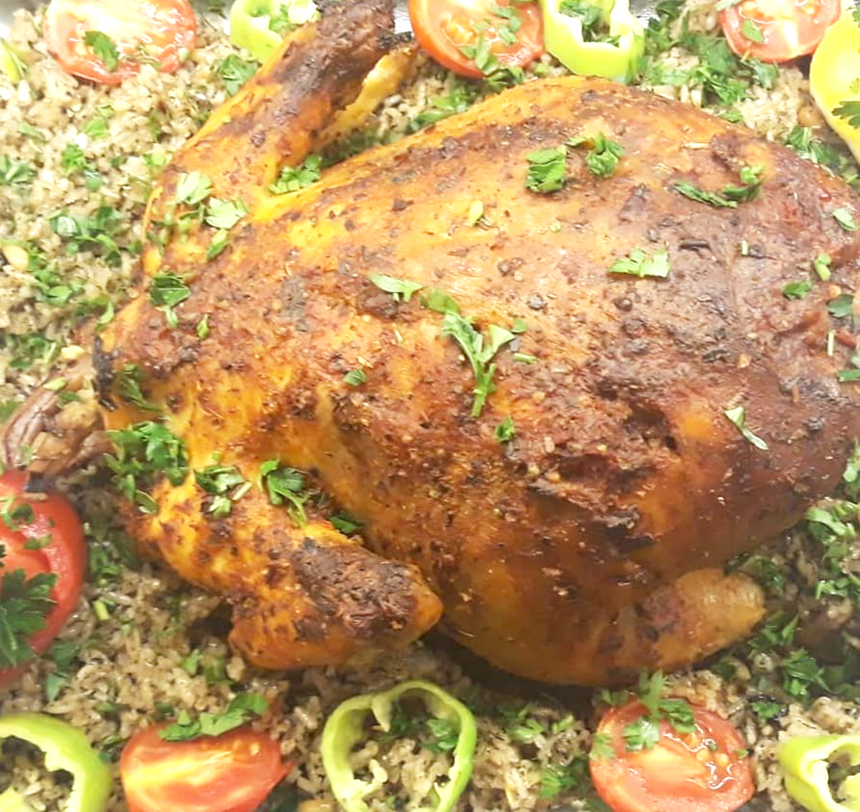 Fırında iç pilavlı köy tavuğu
