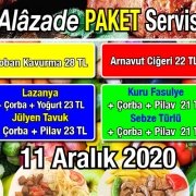 Alazade Restoran 11 Aralık 2020 Günün Menüsü