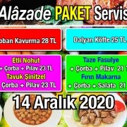 Alazade Restoran 14 Aralık 2020 Günün Menüsü