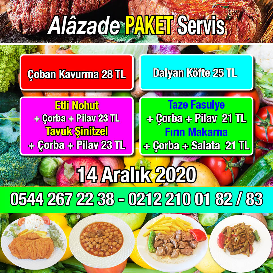 Alazade Restoran 14 Aralık 2020 Günün Menüsü