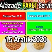 Alazade Restoran 15 Aralık 2020 Günün Menüsü