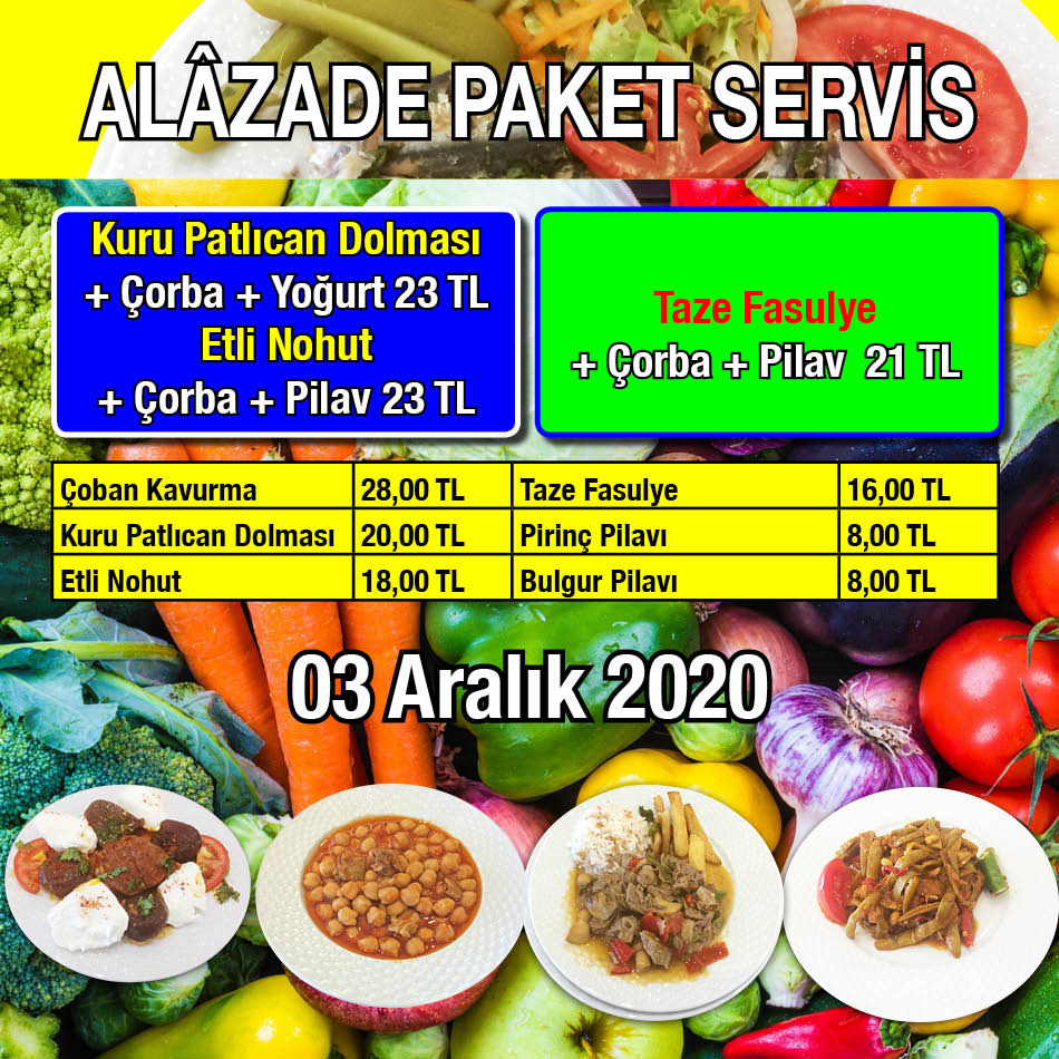 Alazade Restoran 3 Aralık 2020 Günün Menüsü
