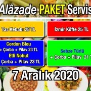 Alazade Restoran 7 Aralık 2020 Günün Menüsü